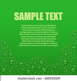 water drops on green background with place for text