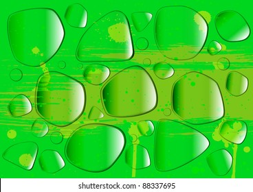 Water drops on a green surface