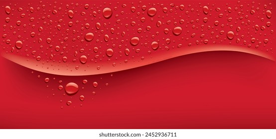 water drops on red background with place for text	