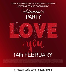 Water drops on a red background. Valentines day party invitation.