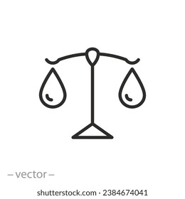 water drops on scales icon, water balance concept, thin line symbol - editable stroke vector illustration