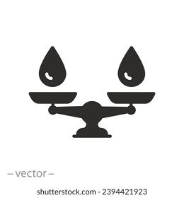 water drops on scales icon, water balance concept, flat symbol - vector illustration