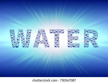 Water drops on the sunburst background, vector illustration