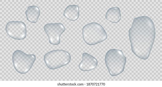 El agua cae sobre fondo transparente, conjunto claro puro, colección 3d realista, elementos editables. Ilustración vectorial.