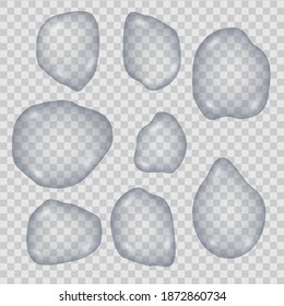 El agua cae sobre fondo transparente, conjunto claro puro, colección 3d realista, elementos editables. Ilustración vectorial.