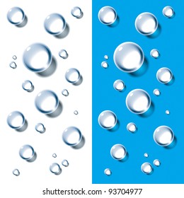 Water Drops on White and Cyan Background. Vector Illustration