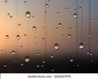 water drops on window after rain, sunset background vector