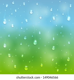 Water drops on window after rain, illustration.