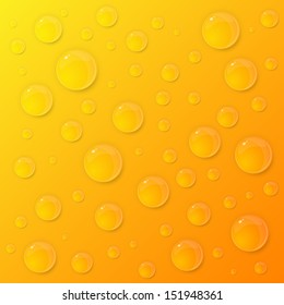 Water drops on yellow background. Vector illustration.