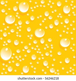 Water drops are on the yellow surface. Vector seamless background image