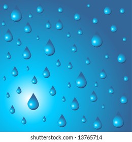 Water drops pattern over gradient blue glass background