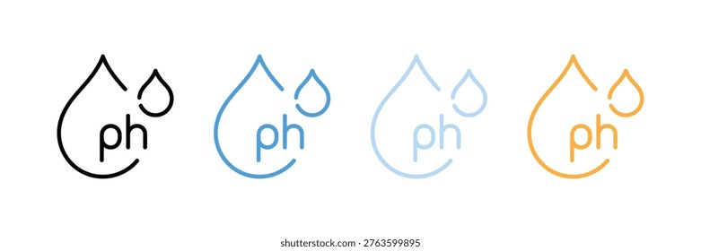 Water drops with pH symbol, acid alkaline balance, liquid quality testing, skin care hydration, and chemical laboratory icon vector. Vector Illustration.
