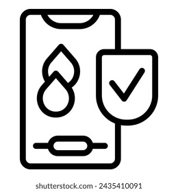 Wasser tropft schützende mobile Bildschirm Icon Umriss Vektor. Wasserdichtes Handyglas. Körperabdeckung für befestigte Geräte