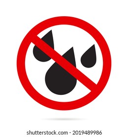 Water drops or rain and sign prohibited on a white background. Flat style design 