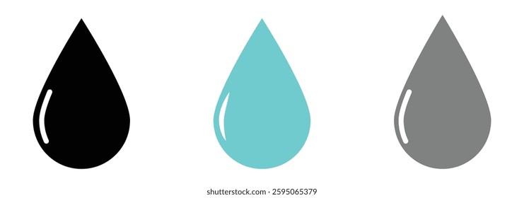 water drops, water and rain simple icon. Plumbing logo. Blood or oil drop. raindrops, splash, sea waves, pouring water, spray icons and design elements. Design eps 10. 