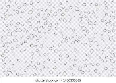 Water drops, rain splashes isolated on transparent background. Realistic for your design. Vector illustration EPS 10.