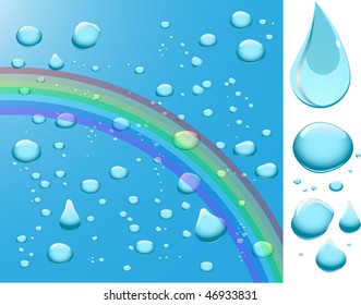 Water drops with rainbow.  Vector illustration.