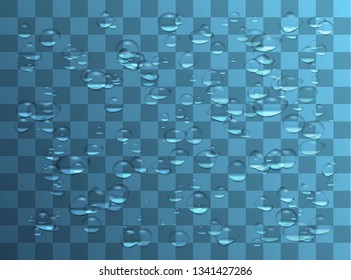 Water drops. Raindrops or showers, condensation on the glass. dew after rain. isolated on transparent background. Vector illustration.