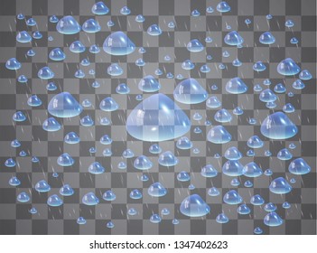 Water drops. Raindrops or showers, condensation on the glass. dew after rain. isolated on transparent background. Vector illustration.