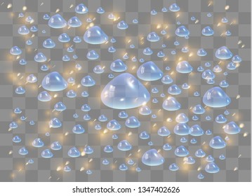 Water drops. Raindrops or showers, condensation on the glass. dew after rain. isolated on transparent background. Vector illustration.