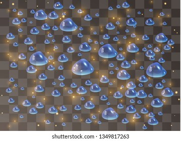 Water drops. Raindrops or showers, condensation on the glass. dew after rain. isolated on transparent background. Vector illustration.