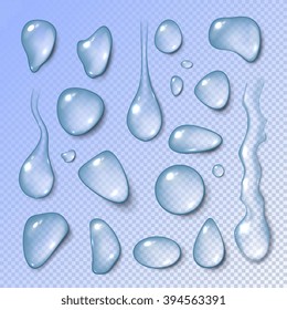 Water Drops Realistic Isolated Vector. Transparent Water Drops Surface. 