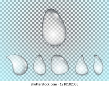 Water drops realistic set isolated on transparent background. Vector illustration. Water fizzing bubbles.