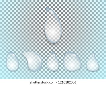 Water drops realistic set isolated on transparent background. Vector illustration. Water fizzing bubbles.