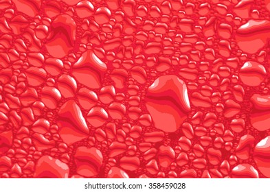 Water drops in red color, background texture, vector illustration