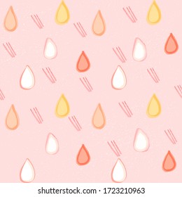 el agua desciende de fondo rosa sin fisuras. Diseño infantil con gotas dibujadas a mano. diseño de papel envolvente