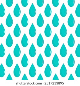 Water drops seamless pattern.Aqua repeat pattern isolated on white.Vector graphic illustration background.