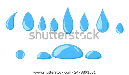 Water drops set. Water drop shape. Isolated raindrop or sweat, wet droplets of dew shapes. Isolated aqua vector icons. Vector illustration.