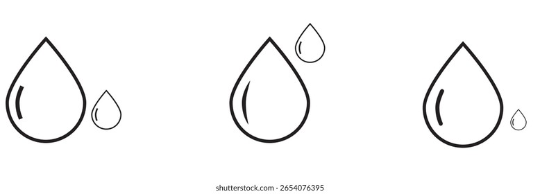 Water Drops Set Icons. Vector icons. Water drop icon, Water droplet symbol, Minimalistic drop icon set design. 