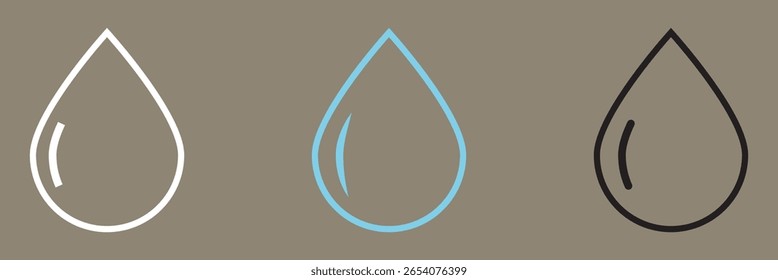 Gotas de agua Set Iconos. Iconos del vector. Icono de gota de agua, símbolo de gota de agua, diseño de conjunto de iconos de gota minimalista. 