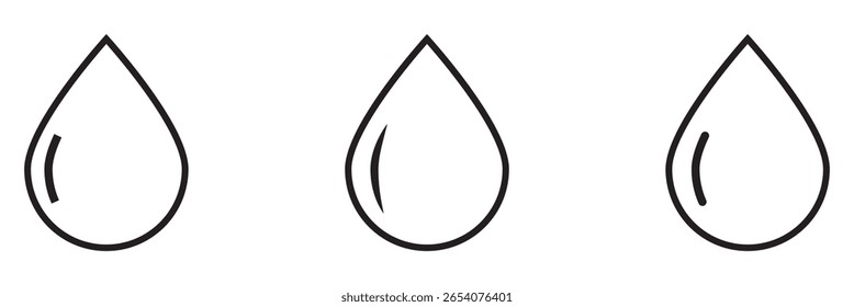 Water Drops Set Icons. Vector icons. Water drop icon, Water droplet symbol, Minimalistic drop icon set design. 