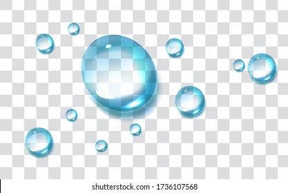 Water drops set isolated on the transparent background.