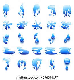 Water And Drops Set - Isolated On White Background - Vector Illustration, Graphic Design Editable For Your Design