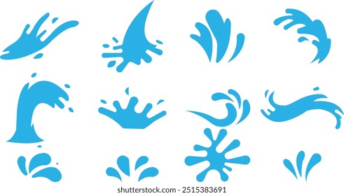 Water drops set, sea ocean waves stencil. Liquid elements, cry droplet icons vector . Ink, sauce, river isolated splashes, wet droplets dew shape, on transparent background, used for mobile or ui.
