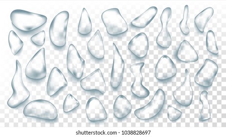 Water Drops Set Vector. Condensation Element. Drip Sign. Aqua Element. Isolated On Transparent Background Illustration