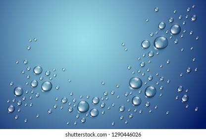 Water drops in shower or pool, condensate or rain droplets realistic transparent vector illustration, easy to put over any background or use droplets separately.