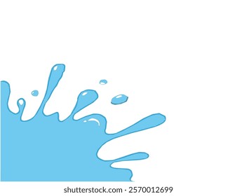 water drops. Water splash. Blue Water fluid splash flow with bubbles and drops isolated on white background. Melted pure water cool ice drink for food beverages packaging design. Vector illustration.