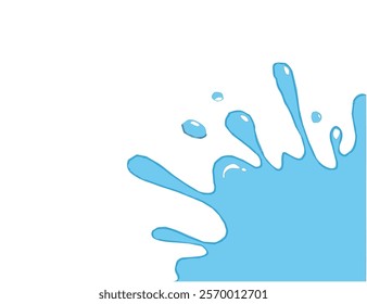 water drops. Water splash. Blue Water fluid splash flow with bubbles and drops isolated on white background. Melted pure water cool ice drink for food beverages packaging design. Vector illustration.