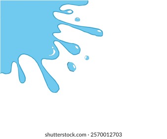 water drops. Water splash. Blue Water fluid splash flow with bubbles and drops isolated on white background. Melted pure water cool ice drink for food beverages packaging design. Vector illustration.