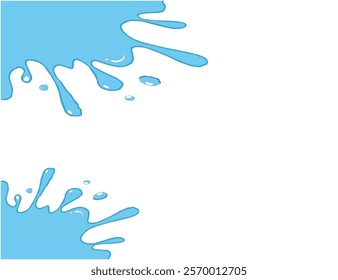 water drops. Water splash. Blue Water fluid splash flow with bubbles and drops isolated on white background. Melted pure water cool ice drink for food beverages packaging design. Vector illustration.