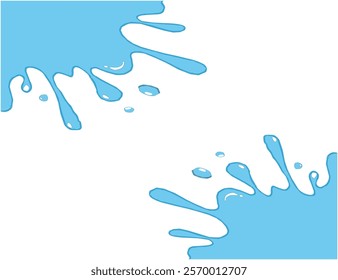 water drops. Water splash. Blue Water fluid splash flow with bubbles and drops isolated on white background. Melted pure water cool ice drink for food beverages packaging design. Vector illustration.