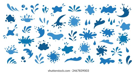 Water drops and splash silhouette collection in simple doodle style. Set different liquid shapes and silhouette.