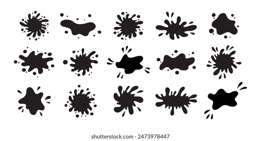 Water drops and splash silhouette collection in simple doodle style. Set different liquid shapes and silhouette.