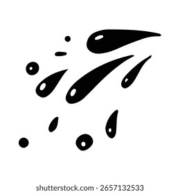 Gotas de água e silhueta de salpicos em estilo de doodle simples. Definir diferentes formas líquidas e silhueta.