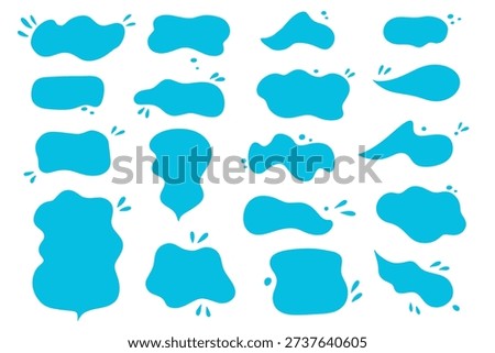 Water drops and splash silhouette in simple doodle style. Set different liquid shapes. Water speech bubbles collection isolated on white background.