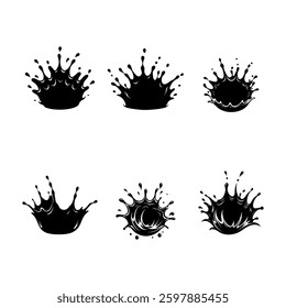 Water Drops And Splash Silhouette Vector Collection. Set of liquid, shapes and simple silhouette. Isolated on white background